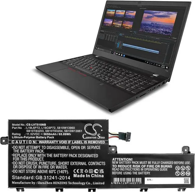 Alt view image 5 of 5 - Cameron Sino CS New Replacement Battery for ThinkPad P15v, ThinkPad T15p (5650mAh) 5810W13960, 5B10W13961, L19C6P72, L19L6P72, SB10T83203, SB10T83204