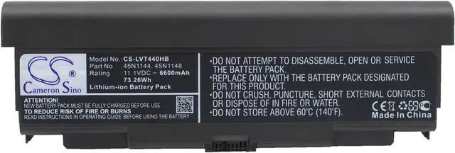 Main image of HongQJY New Replacement Battery for 20AT0019CD, ThinkPad L440, ThinkPad W540 20BH001NUS, ThinkPad W541 20EF000Q (6600mAh) 0A36302, 45N1144, 45N1769, 45N1779