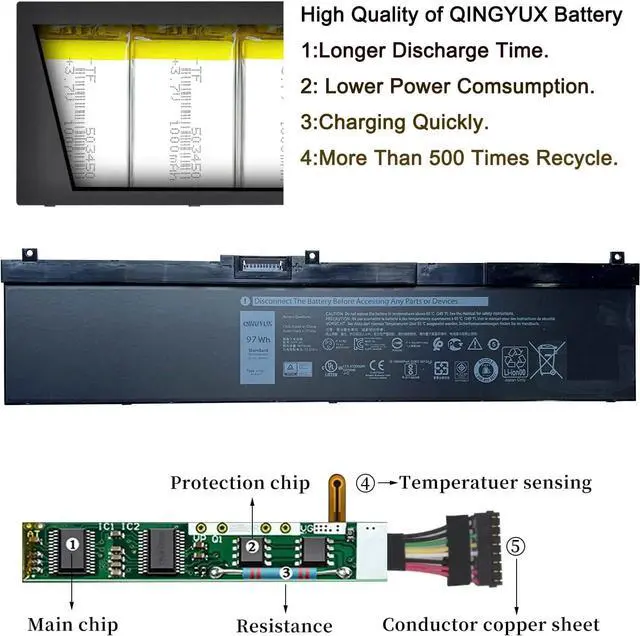 Alt view image 5 of 7 - NYFJH 11.4V 97Wh Laptop Battery Compatible with Dell Precision 7530 7730 7540 7740 Series Notebook P34E P34E001 P34E002 P74F P74F001 P74F002 GW0K9 5TF10 0WMRC 0NYFJH Battery