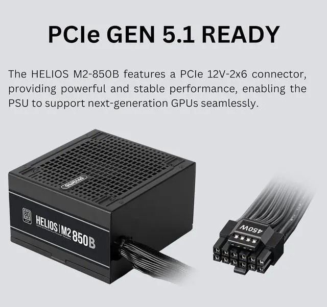 Alt view image 3 of 7 - GAMDIAS 850W Bronze PSU, 850W Gaming Power Supply ATX 3.1 & PCIe 5.1 Ready, 80+ Bronze ATX Gold 12V Power Supplies for Gaming PC Desktop Computers and Active PFC, PSU-GD-Helios M2-850B