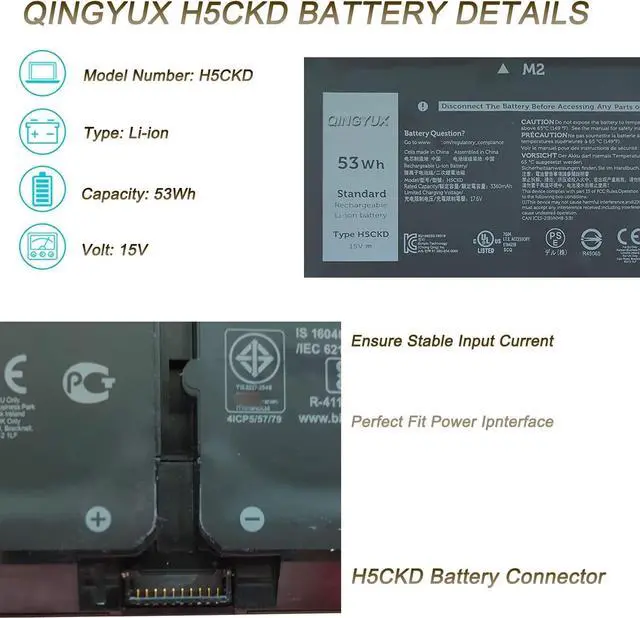 Alt view image 2 of 7 - H5CKD 07T8CD 0TXD03 09077G JK6Y6 Lapotp Battery Compatible with Dell Latitude 3410 3510 Vostro 5300 5401 5501 Inspiron 5300 5401 5408 5501 5508 5400 7405 7300 7500 2-in-1 Series