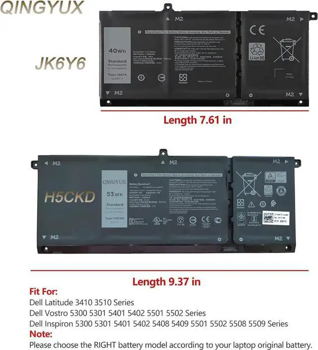 Alt view image 4 of 7 - H5CKD 07T8CD 0TXD03 09077G JK6Y6 Lapotp Battery Compatible with Dell Latitude 3410 3510 Vostro 5300 5401 5501 Inspiron 5300 5401 5408 5501 5508 5400 7405 7300 7500 2-in-1 Series