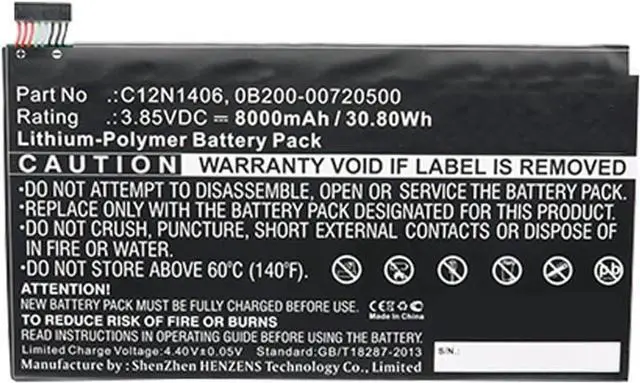 Main image of Synergy Digital Tablet Battery, Compatible with Asus Pad Transformer Book T100TAL Tablet, (Li-Pol, 3.85V, 8000mAh) Ultra High Capacity, Replacement for Asus 0B200-00720500, C12N1406 Battery