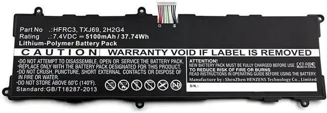 Alt view image 3 of 3 - Synergy Digital Tablet Battery, Compatible with Dell 2H2G4 Tablet, (Li-Pol, 7.4V, 5100mAh) Ultra High Capacity, Replacement for Dell 2H2G4, 2H2G4 21CP5/63/105, HFRC3, TXJ69 Battery