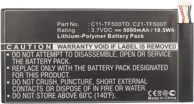 Main image of Synergy Digital Tablet Battery, Compatible with Asus C11-TF500CD Tablet Battery (Li-Pol, 3.7V, 5000mAh)