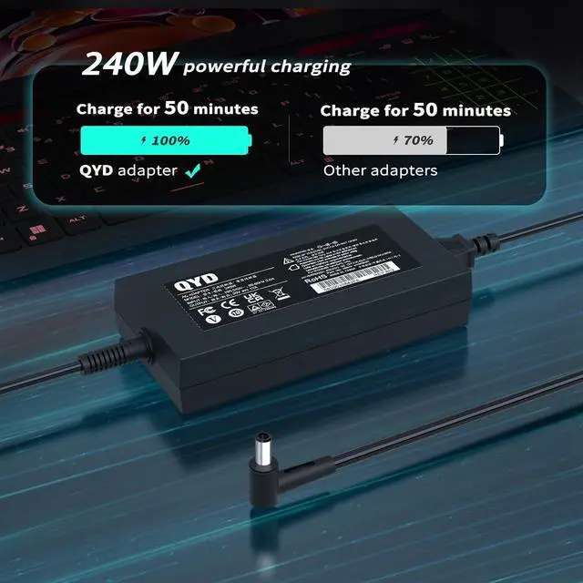 Alt view image 2 of 7 - 240W 20V 12A Laptop Charger AC Adapter Compatible with ASUS ROG Strix Scar 17 G733 G733ZM 15 G533 ROG Strix G17 G15 S15 S17 G713QR ROG Zephyrus M16 GU603Z ZenBook Pro Duo 15 UX582 Power Cord