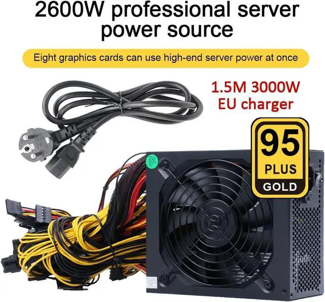 Alt view image 2 of 7 - 2000W 2400W 2600W 160V-240V ATX ETH Mining Bitcoin Power Supply 95% Efficiency for 3060 3070 3080 Miner Rig(2400W to 2600W EU)