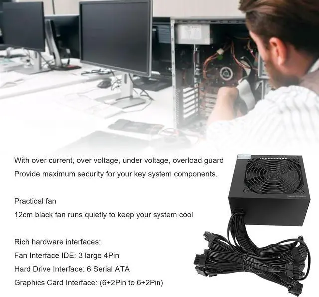 Alt view image 7 of 7 - 700W ATX Power Supply with 120mm Black Fan, Dual Core Platform for Win10 System Continuous Power Gaming PSU, for ATX Case Desktop