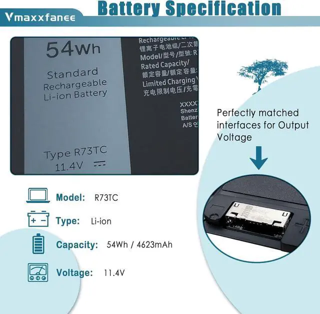 Alt view image 2 of 7 - 54Wh R73TC Laptop Battery Replacement for Dell Latitude 3580 3340 3440 3480 3540 5340 5540 5440 Series Notebook DR02P 2X1V9 GTG7N GRWKG KDM9P 11.4V 4623mAh