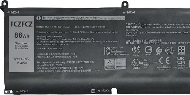 Alt view image 2 of 5 - 69KF2 Battery 86Wh Replacement for Dell Alienware M15 R3 M15 R4 R5 R6 R7 M17 R3 R4 XPS 15 9500 9510 Precision 5550 5560 Inspiron 7510 7610 Vostro 7510 7620 Series 8FCTC 70N2F
