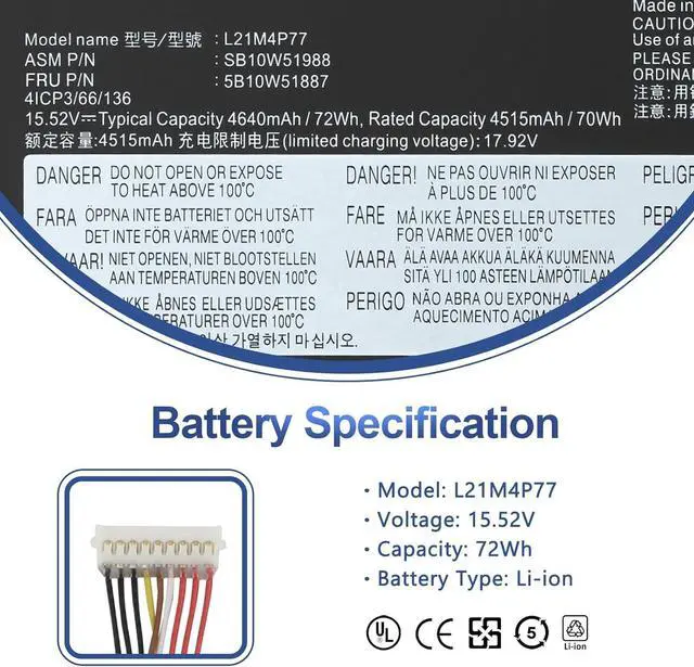 Alt view image 2 of 7 - L21M4P77 L21D4P76 L21C4P74 Laptop Battery for Lenovo ThinkPad Z16 1st Gen 1/ Gen 2 2022 Series SB10W51988 SB11M89886 SB10W51989 SB11M89887 5B10W51887 5B11M90085 5B10W51888 5B11M90086 72Wh 4640mAh