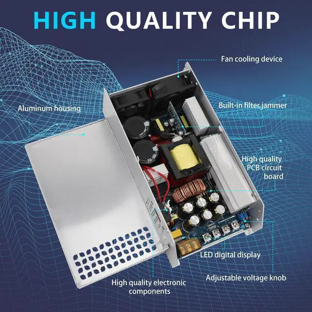 Alt view image 6 of 7 - 24V 62.5A 1500W Power Supply Transformer, 110V AC to DC 24V Converter Adapter 62.5A 1500W SMPS, DC 24V Switching Power Supply for LED Strip Motor Pump CCTV Camera System Car Stereo 3D Printer