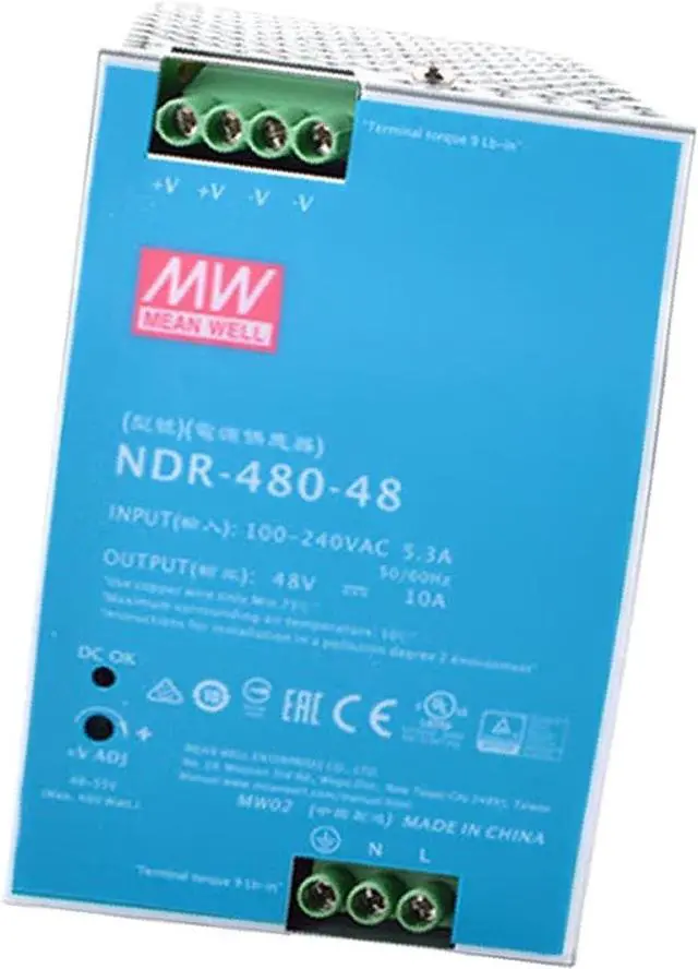 Main image of NDR-480-48 48V 10A 480W Industrial Power Supply, Active PFC, Short Circuit Protection, UL508 Certified, for Automation, Control Systems