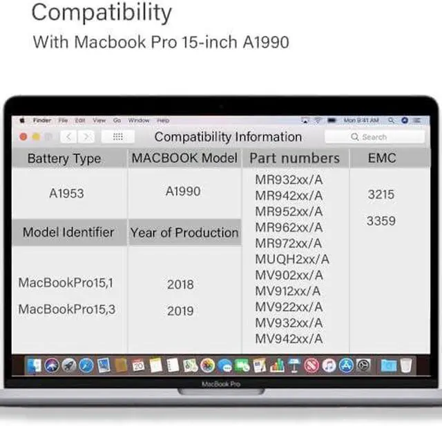 Alt view image 5 of 6 - A1953 A1990 Battery Replacment for MacBook Pro 15-inch A1990 (2018, 2019) EMC3215 3359