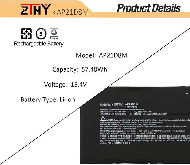 Alt view image 3 of 7 - AP21D8M Laptop Battery Replacement for Acer Nitro 5 AN515-46 AN515-47 AN515-58 AN515-58-56CL AN515-58-766R AN515-58-72QR, Nitro V 15 ANV15-51, Nitro 16 AN16-51 AN16-51-74BV AN16-51-76BS 15.4V 57.48Wh