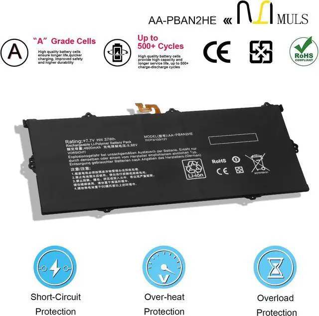 Alt view image 4 of 7 - MULS AA-PBAN2HE Laptop Battery Replacement for Samsung Galaxy Book Go 340XDA NP340XLA XE340XDA-KA3US-RB XE340XDA-KA1US XE340XDA-KA3 XE340xda-ka1it Series 4800mAh 37Wh 7.7V