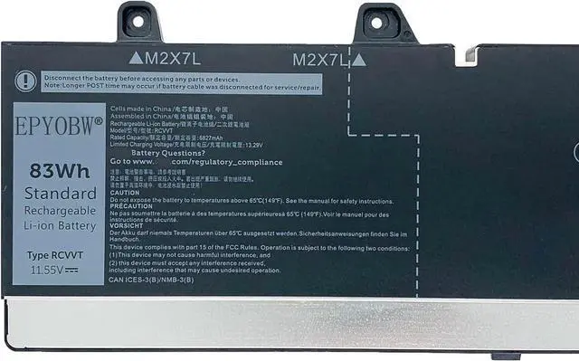 Alt view image 2 of 5 - RCVVT Battery 83Wh Compatible with Dell Precision 7670 7680 7770 7780 Series Laptop X9FTM X26RT NWDC0 6827mAh 6-Cell 11.55V