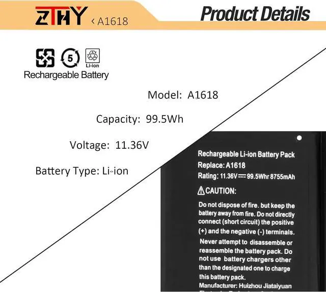Alt view image 3 of 7 - A1618 A1494 A1398 Laptop Battery Replacement for MacBook Pro 15 Inch Retina A1398 (Late 2013,Mid 2014,Early 2015) EMC 2910 2909 MJLQ2LL/A MJLT2LL/A MJU2LL/A MJLQ2CH/A MJLT2CH/A MJLU2CH/A 11.36V 99.5Wh