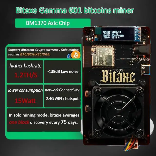 Alt view image 2 of 6 - Bitaxes Gamma 601 Solo Miner 1.2TH/s Bitaxes Miner BM1370 Asic Chip 2.4G WiFi 18W/TH BTC Lottery Crypto Miner Asic Bitcoins Mining Machine Micro Silent Home Use