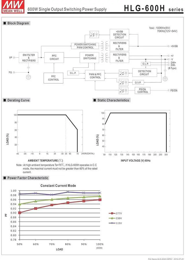 Alt view image 4 of 7 - HLG-600H-48B AC/DC LED Power Supply 600W Single 10-Pin
