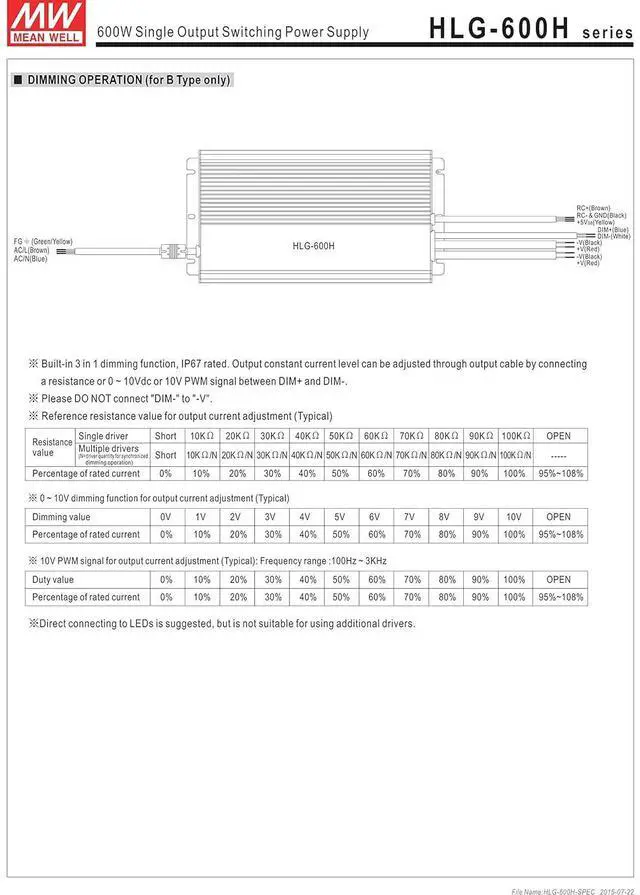 Alt view image 6 of 7 - HLG-600H-48B AC/DC LED Power Supply 600W Single 10-Pin