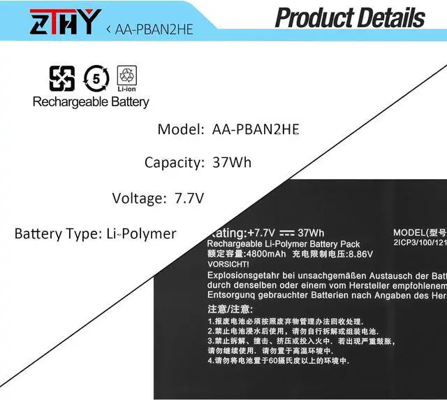 Alt view image 3 of 7 - AA-PBAN2HE Laptop Battery Replacement for Samsung Galaxy Book Go 340XLA NP340XLA, 5G 545XLA NP545XLA, LTE 345XLA NP345XLA NP345XLAA, Chromebook Go 14 340XDA XE340XDA XE340xda-ka1it BA43-00399A 37Wh
