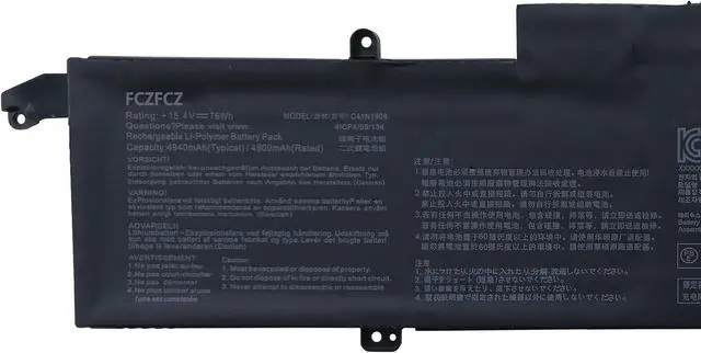 Alt view image 2 of 5 - C41N1908 Battery Replacement for Asus ROG Zephyrus G14 GA401 GA401IV GA401IH GA401II GA401IU Series C41PQ05 4ICP4/59/134 0B200-03610000 0B200-03610100 0B200-03610200 76Wh 4940mAh 15.4V
