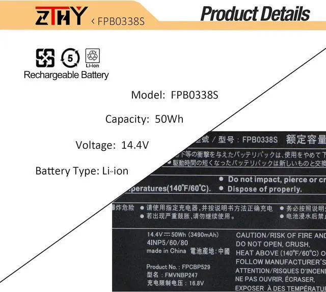 Alt view image 3 of 7 - FPB0338S Battery for Fujitsu LifeBook T937 T938 T939 E448 E449 E458 E459 E548 E549 E558 E559 E4411 E4511 E5410 E5511 U747 U748 U749 U757 U758 U759 U7410 U7510 FPCBP529 FPCBP531 FMVNBP247 FMVNBP248