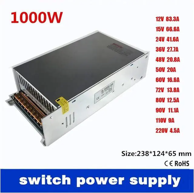 Alt view image 2 of 5 - Single Output 1000W Switching Power Supply 12V 15V 24V 36V 48V 50V 60V 72V 80V 90V 110V 220V AC110V or 220V to DC SMPS(220V,80V 12.5A)