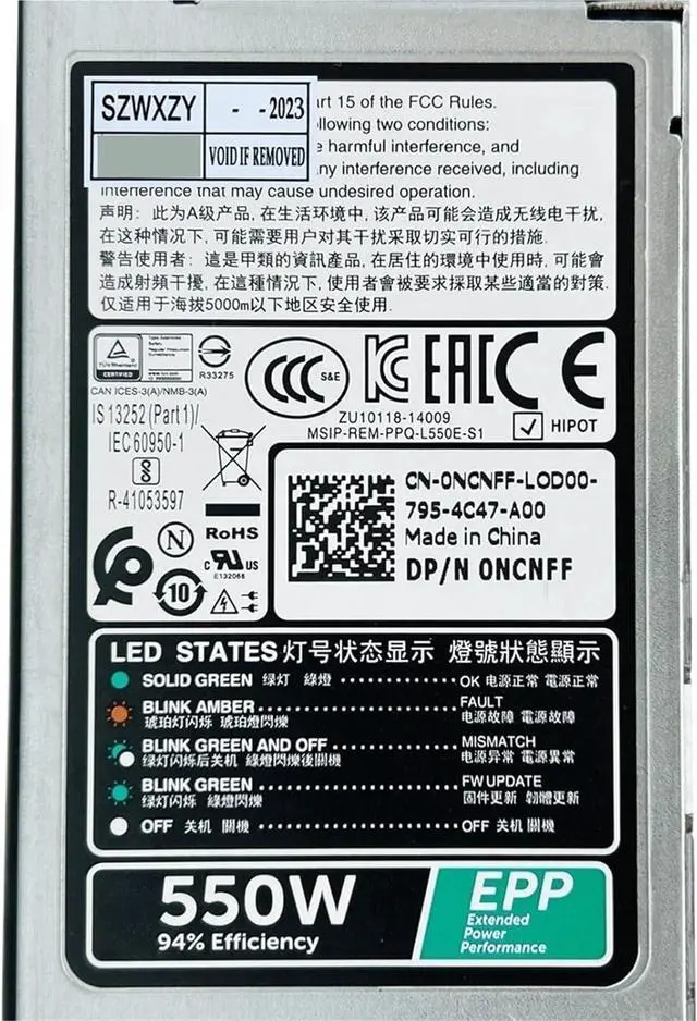 Alt view image 2 of 5 - PSU for R330 R430 R340 R440 R3930 Power Supply CN-0NCNFF 0NCNFF NCNFF L550E-S1 PS-2551-3D1