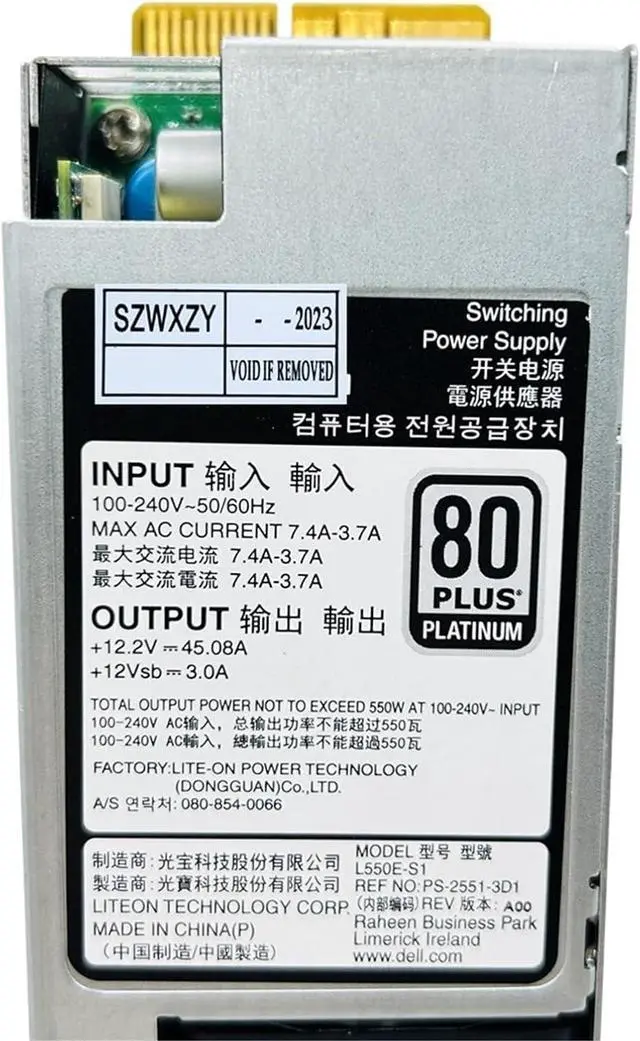 Alt view image 4 of 5 - PSU for R330 R430 R340 R440 R3930 Power Supply CN-0NCNFF 0NCNFF NCNFF L550E-S1 PS-2551-3D1