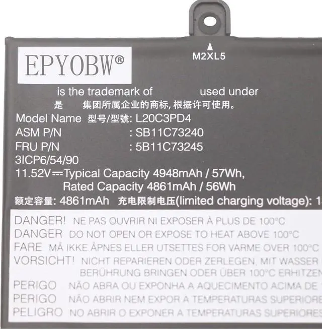 Alt view image 2 of 4 - L20C3PD4 Laptop Battery 57Wh Compatible with Lenovo ThinkPad E14 Gen 2 / E14 Gen 3 / E14 Gen 4 / E15 Gen 2 / E15 Gen 3 / E15 Gen 4 Series L20D3PD4 L20L3PD4 L19C3PD5 L19L3PD5 L20M3PD4