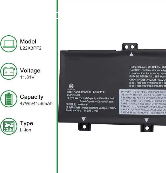 Alt view image 2 of 6 - L22X3PF2 Laptop Battery Replacement for Lenovo V14 V15 G4 AMN IdeaPad Slim 3 14AMN8 Slim 5 Light 14ABR8 Series SB11K09311 5B11K09312 5B11N45310 L22B3PF2 L22D3PF2 L22M3PF2 L22C3PF2 11.31V 47Wh