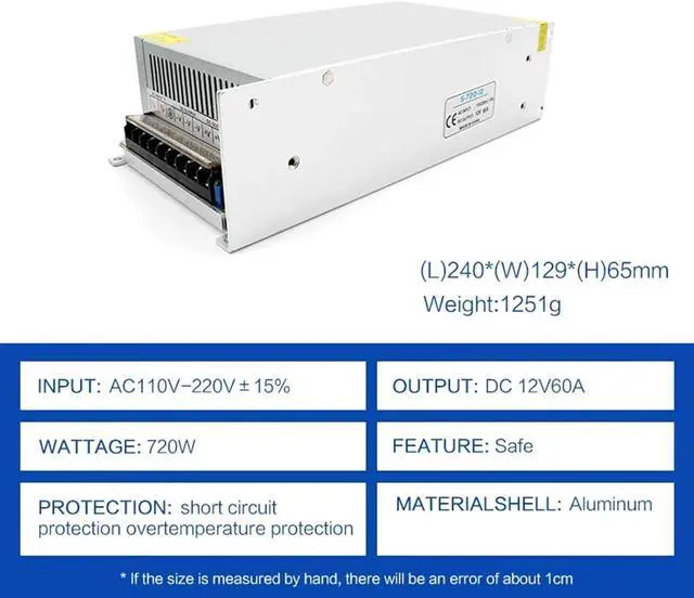Alt view image 4 of 6 - 220V to 12V Power Supply 5V 24V Fonte 500W 3V 5V 9V 12V 15V 18V 24V 36V 48V Switching Power Supply SMPS(5V,12A)