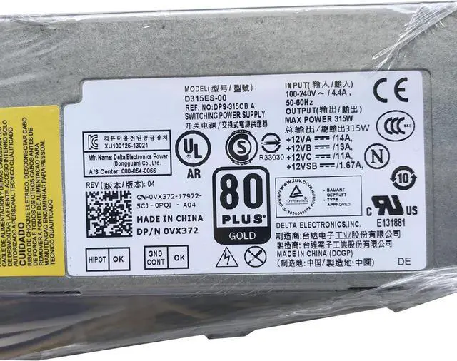 Alt view image 3 of 3 - for 3020 9020 XE2 T1700 315W Power Supply 4FCWX VX372 0VX372 H315ES-00 D315E00 8+4+6 PIN