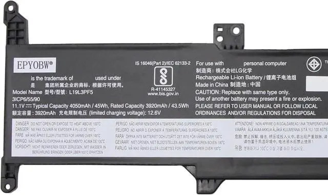 Alt view image 2 of 4 - L19L3PF5 Laptop Battery 45Wh 4050mAh 3-Cell Compatible with Lenovo IdeaPad 3-14ADA05 3-14ARE05 3-14IML05 3-15ADA05 3-15ARE05 3-15IML05 / V14 G1-IML V15 G1-IML Series L19C3PF7 L19D3PF5