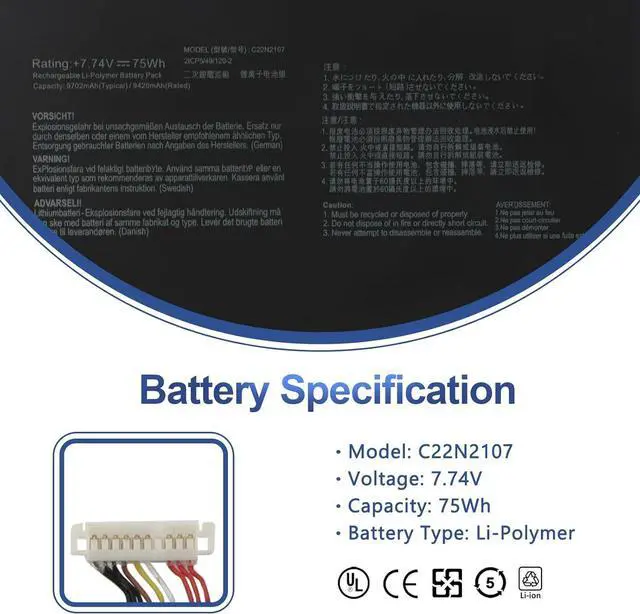 Alt view image 2 of 7 - ANTIEE C22N2107 Laptop Battery Replacement for Asus ZenBook 14 OLED UX3402 UX3402ZA UX3402QA UX4302ZA UM3402 UM3402DA UM3402YA UM3402MA UP3404VA Series Notebook 0B200-04160000 7.74V 75Wh 9702mAh
