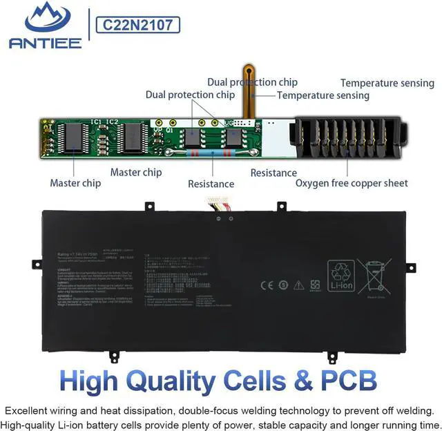 Alt view image 4 of 7 - ANTIEE C22N2107 Laptop Battery Replacement for Asus ZenBook 14 OLED UX3402 UX3402ZA UX3402QA UX4302ZA UM3402 UM3402DA UM3402YA UM3402MA UP3404VA Series Notebook 0B200-04160000 7.74V 75Wh 9702mAh