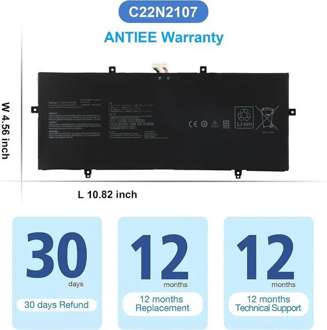 Alt view image 7 of 7 - ANTIEE C22N2107 Laptop Battery Replacement for Asus ZenBook 14 OLED UX3402 UX3402ZA UX3402QA UX4302ZA UM3402 UM3402DA UM3402YA UM3402MA UP3404VA Series Notebook 0B200-04160000 7.74V 75Wh 9702mAh