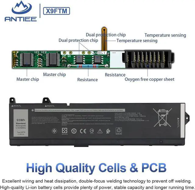 Alt view image 4 of 7 - 93Wh X9FTM Laptop Battery for Dell Precision 7670 7680 7770 7780 Mobile Workstation Series P114F P114F001 P114F002 P115F P115F001 P115F002 5JMD8 965V4 05JMD8 0965V4 0X9FTM 11.55V 6-Cell Battery