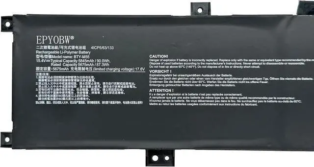 Alt view image 2 of 5 - BTY-M55 Laptop Battery 90Wh 5845mAh 4-Cell 15.4V Compatible with MSI Alpha 15 A3DDK A4DEK B5EEK B5EX / Alpha 17 B5EEK / Pulse GL66 12UGK / Sword 15 A11UG Series 925QA055H 4ICP5/63/133