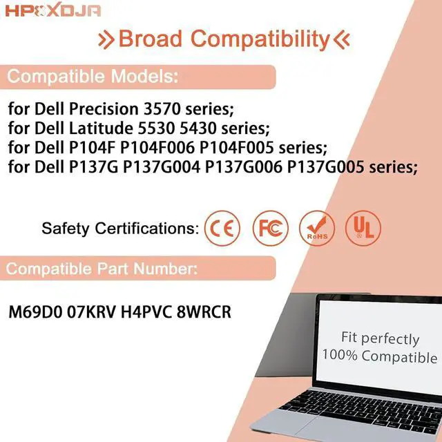 Alt view image 5 of 6 - M69D0 Laptop Battery Replacement for Dell Latitude 5430 5530 7330 7430 7530 Precision 3570 P104F P104F005 P137G P137G004 Series Laptop 07KRV H4PVC 08WRCR 8WRCR 0Y86WG Y86WG 078FWY