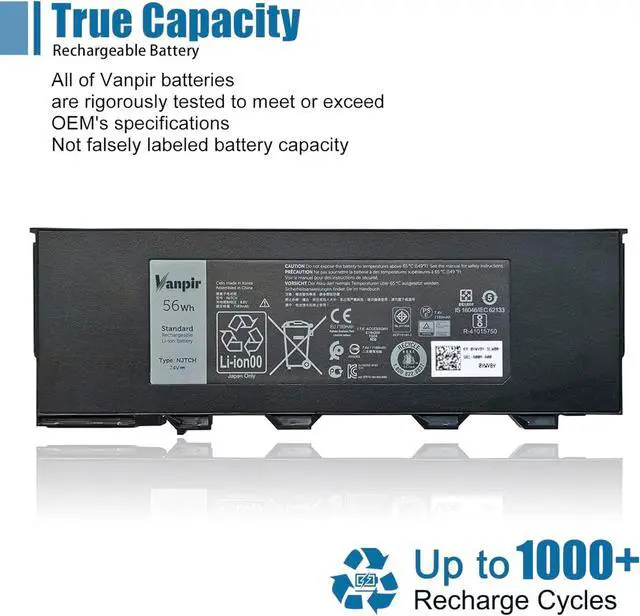 Alt view image 5 of 7 - NJTCH Laptop Battery Replacement for Dell Latitude 12 Rugged Extreme 7214 7204 Series Notebook 3NVTG VD0FX 8G8GJ 03NVTG 451-BBJJ 7.4V 56Wh 7189mAh