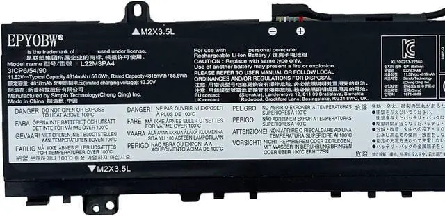 Alt view image 3 of 6 - L22M3PA4 Laptop Battery 56.6Wh 4914mAh 3-Cell 11.52V Compatible with Lenovo IdeaPad Slim 5-14ABR8 5-14IAH8 5-14IRL8 5-16ABR8 5-16IAH8 5-16IRL8 Series L22C3PA4 L22B3PA4 L22L3PA4