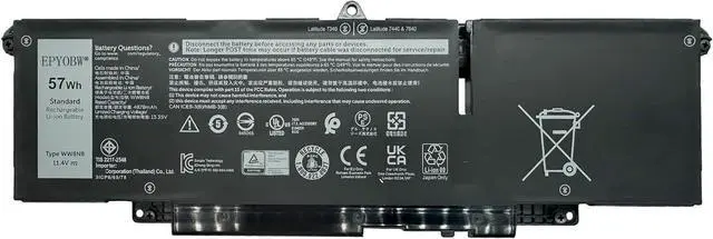 Main image of WW8N8 Laptop Battery 57Wh 4878mAh 11.4V Compatible with DELL Latitude 7340 7350 7440 7450 7640 7650 Series Notebook FH97R 0HYH8 0CTJJ6 2ICP6/65/78 3ICP6/65/78