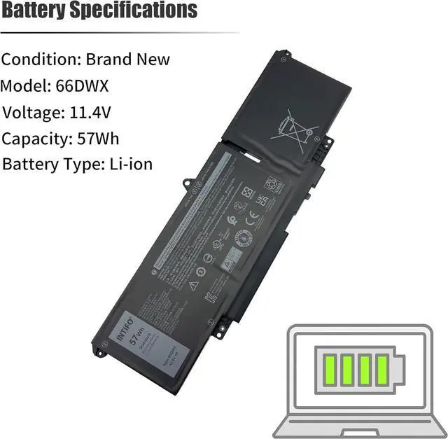 Alt view image 3 of 7 - 57Wh 66DWX Laptop Battery Compatible with Dell Latitude 7340 7350 7440 7450 7640 7650 Series Notebook 00HYH8 0HYH8 086D0Y 86D0Y 0CTJJ6 CTJJ6 0JNYT4 JNYT4 WW8N8 0047T0 047T0 0V0W55 V0W55 FH97R