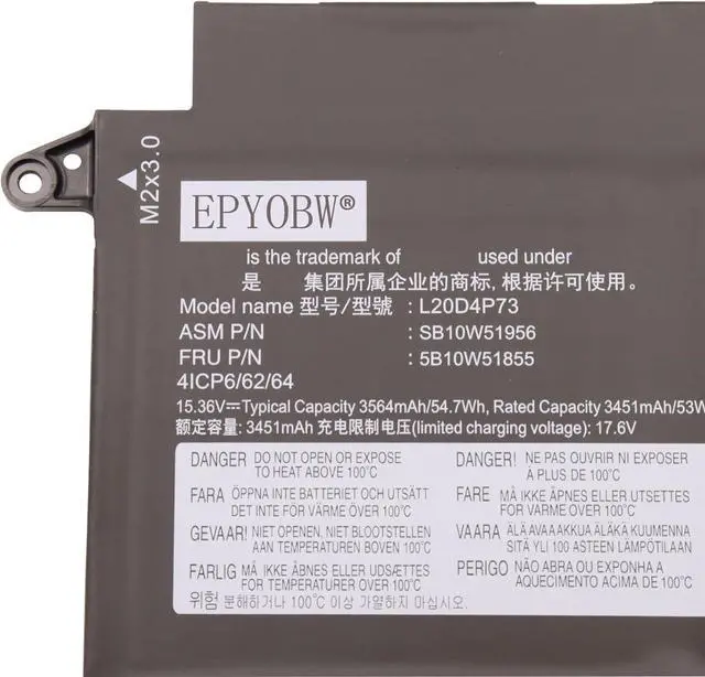Alt view image 2 of 4 - L20D4P73 Laptop Battery 54.7Wh 3564mAh 4-Cell Compatible with Lenovo ThinkPad X13 Gen 2 20WK / ThinkPad X13 Gen 3 21BN Series L20D3P72 L20C3P72 L20C4P73 L20L4P73 L20M4P73 L20C4P74