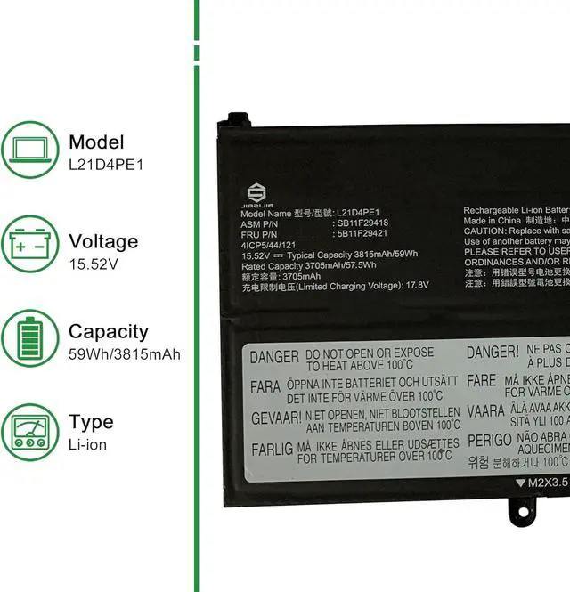 Alt view image 2 of 6 - L21D4PE1 SB11F29418 5B11F29421 Laptop Battery Replacement for Lenovo IdeaPad Yoga 6 13ALC7 13ABR8 Series 5B11N47462 L21C4PE2 SB11F29412 L21M4PE2 15.52V 59Wh