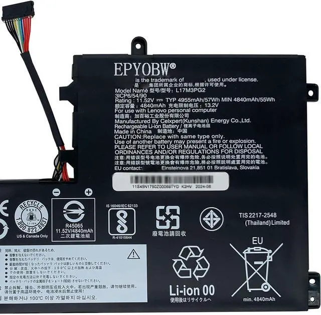 Alt view image 4 of 6 - L17M3PG2 Laptop Battery 57Wh 4955mAh 11.52V Compatible with Lenovo Legion Y7000-2019 Y545 Y540-15IRH Y530-15ICH-1060 Series L17C3PG2 5B10T31045 5B10W69457 5B10W67279 5B10Q88559