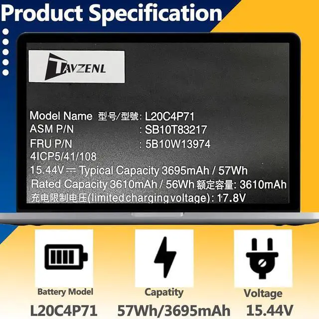 Alt view image 2 of 7 - L20C4P71 57Wh Battery Replacement for Lenovo ThinkPad Yoga X1 6th 7th 8th Gen Series ThinkPad Carbon X1 11th 10th 9th Gen Series L20M4P71 L20L4P71 L20D4P71 15.44V 3695